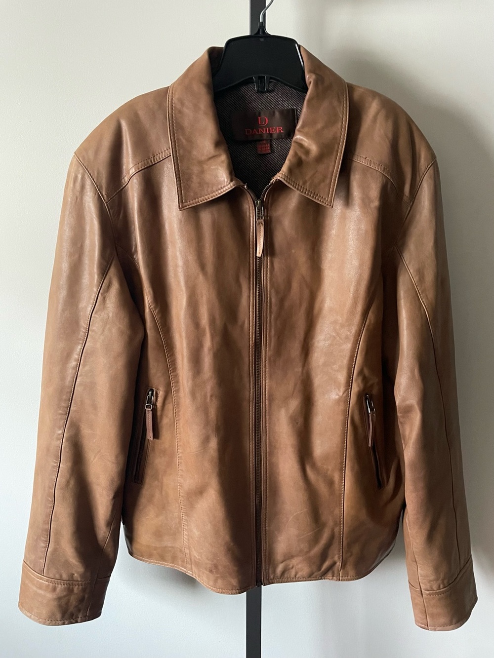 Vintage Danier Leather Mens Bomber Jackrt Brown Tan Buckle Strap Hem Size Large